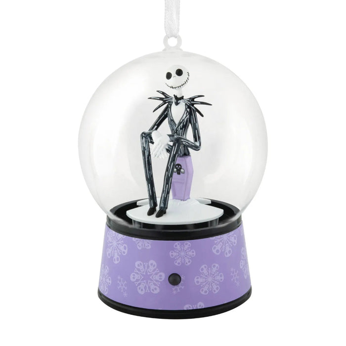 Hallmark Disney Tim Burton’s The Nightmare Before Christmas Jack Skellington musical snow globe Christmas ornament with swirling snow, holiday music, motion, and hanger attachment.
