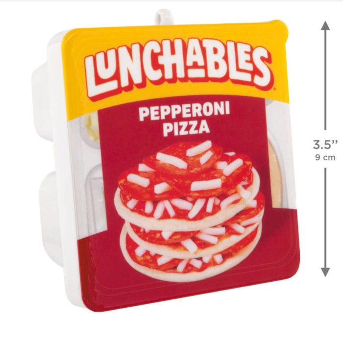 This Hallmark Kraft Lunchables™ Pepperoni Pizza Shatterproof Hallmark Ornament brings nostalgic fun and playful charm to your holiday décor.
