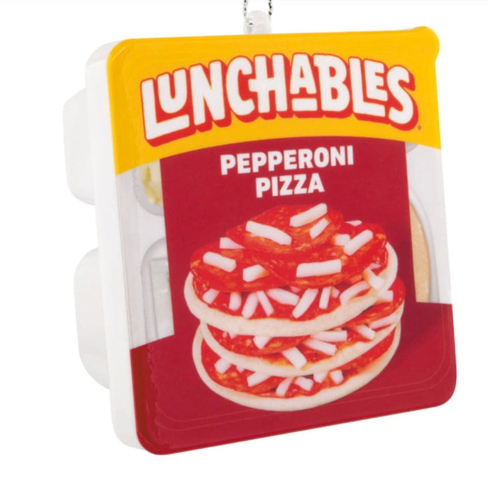 This Hallmark Kraft Lunchables™ Pepperoni Pizza Shatterproof Hallmark Ornament brings nostalgic fun and playful charm to your holiday décor.