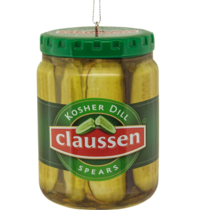 This Hallmark Kraft Claussen™ Pickles Jar Shatterproof Hallmark Ornament adds a fun and nostalgic twist to your holiday décor.