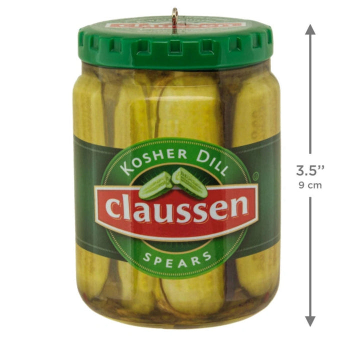 This Hallmark Kraft Claussen™ Pickles Jar Shatterproof Hallmark Ornament adds a fun and nostalgic twist to your holiday décor.