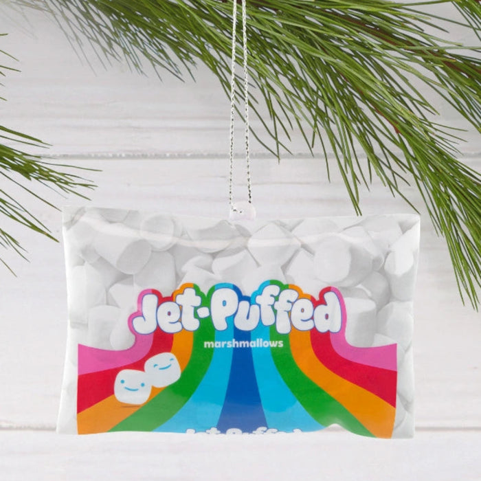This Hallmark Kraft Jet-Puffed™ Marshmallows Shatterproof Hallmark Ornament adds a fun and nostalgic touch to your holiday décor.