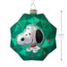 Hallmark Peanuts Snoopy in green wreath blown glass Christmas ornament