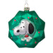 Hallmark Peanuts Snoopy in green wreath blown glass Christmas ornament