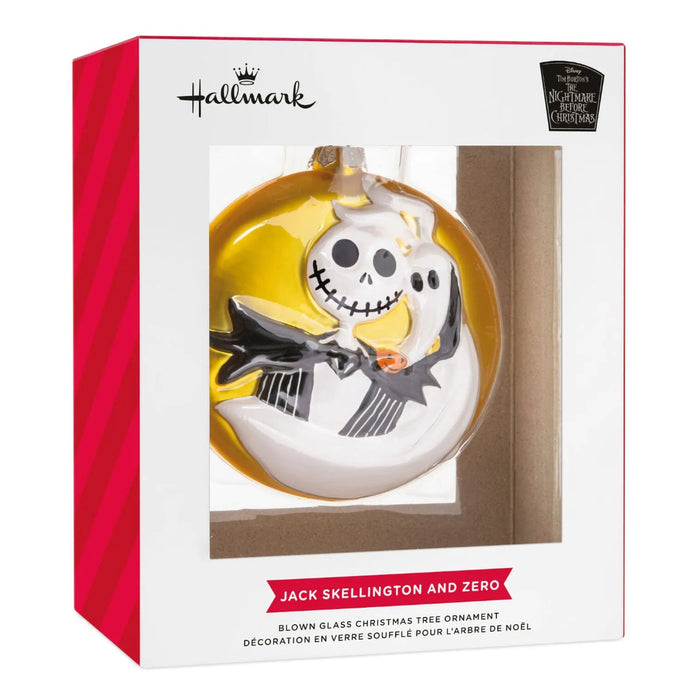 Hallmark Disney Tim Burton's The Nightmare Before Christmas Jack and Zero blown glass Christmas ornament