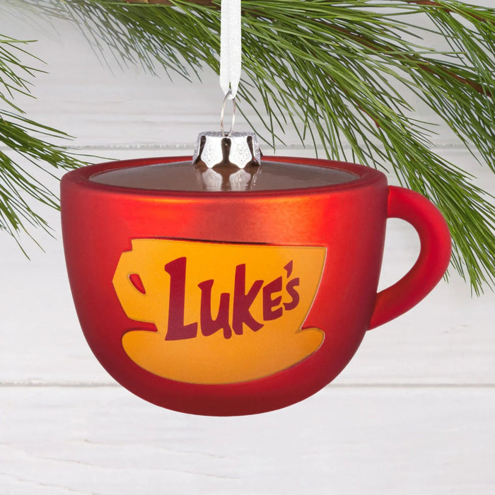 Hallmark Gilmore Girls Luke's Diner red coffee mug blown glass Christmas ornament