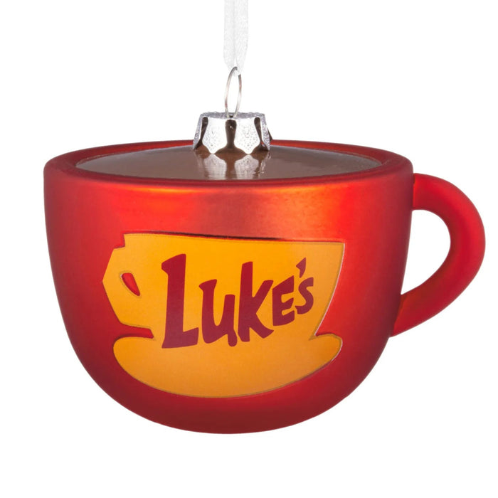 Hallmark Gilmore Girls Luke's Diner red coffee mug blown glass Christmas ornament