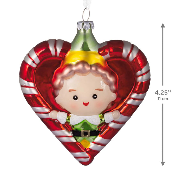 Hallmark Elf Buddy the Elf candy cane wreath blown glass Christmas ornament