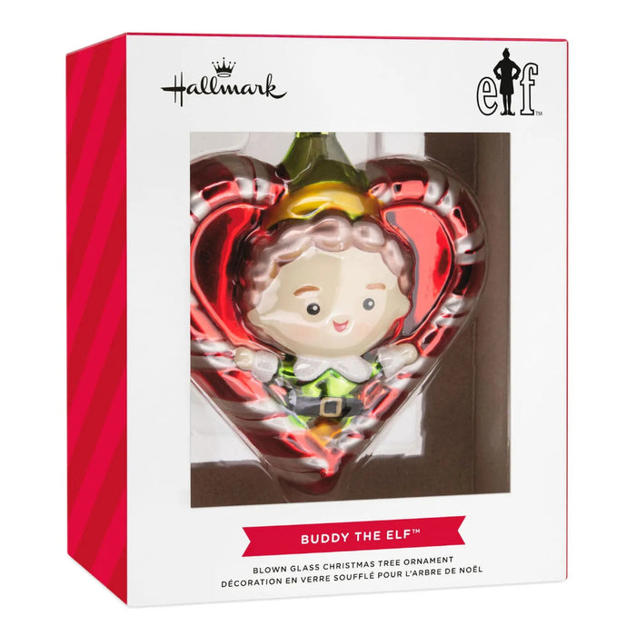 Hallmark Elf Buddy the Elf candy cane wreath blown glass Christmas ornament