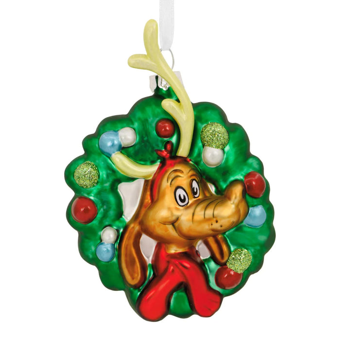 Hallmark Dr. Seuss How the Grinch Stole Christmas Max in wreath blown glass Christmas ornament