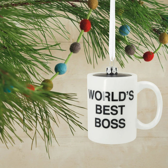 Hallmark The Office Michael Scott World's Best Boss coffee mug blown glass Christmas ornament
