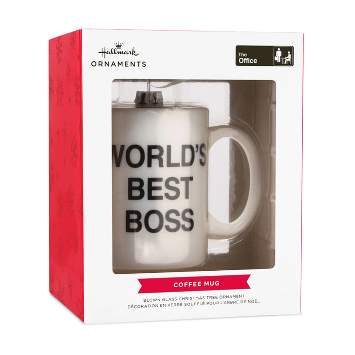 Hallmark The Office Michael Scott World's Best Boss coffee mug blown glass Christmas ornament