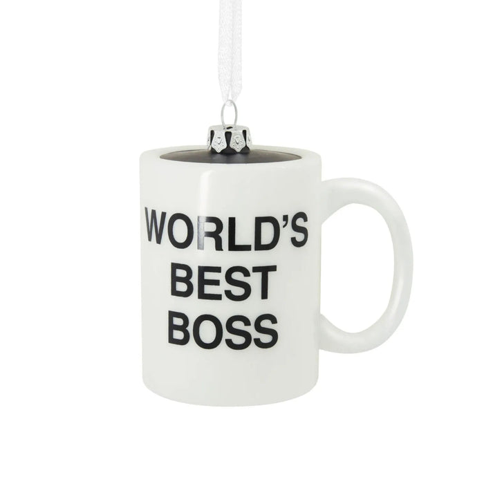 Hallmark The Office Michael Scott World's Best Boss coffee mug blown glass Christmas ornament