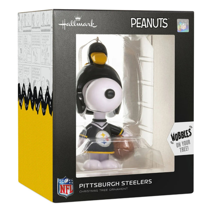 Hallmark Peanuts Snoopy and Woodstock Pittsburgh Steelers bobblehead ornament