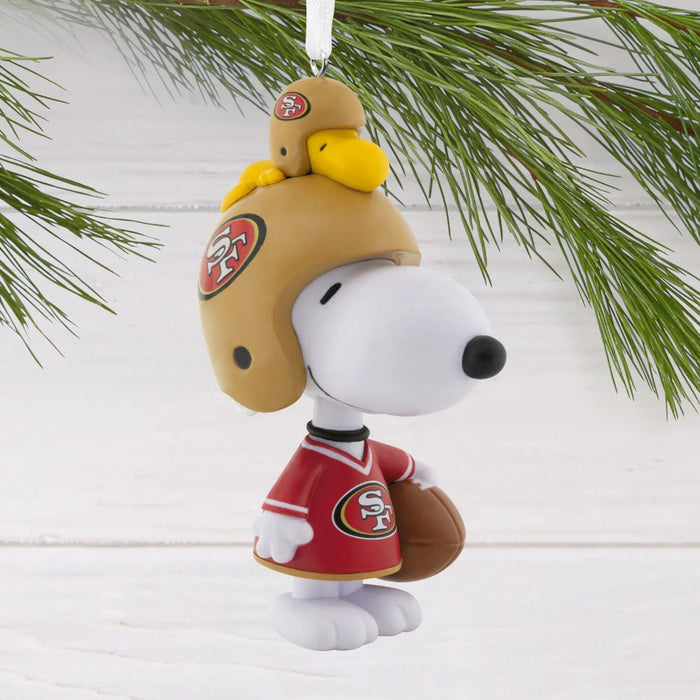 Hallmark Peanuts Snoopy and Woodstock San Francisco 49ers bobblehead ornament
