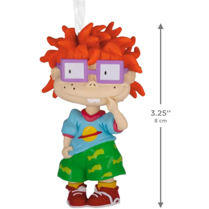 Hallmark Nickelodeon Rugrats Chuckie ornament featuring Chuckie Finster with his signature red hair, purple glasses, and colorful outfit, collectible Christmas tree decoration for fans of the classic animated series.
