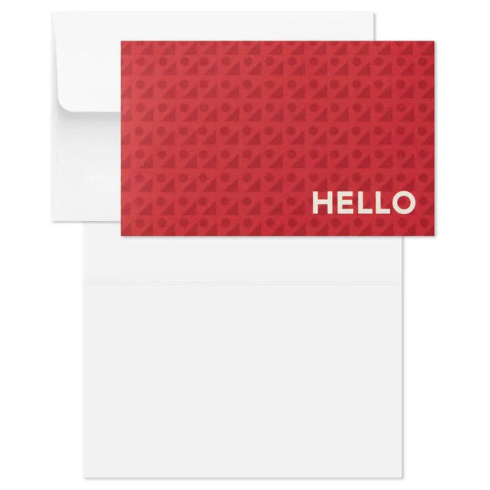 Red patterned card with 'HELLO' text on a white background