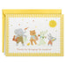 Card with cartoon animals and envelope on a white background