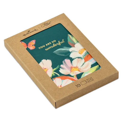 Floral card with 'You are so wonderful' text in a Kraft paper box