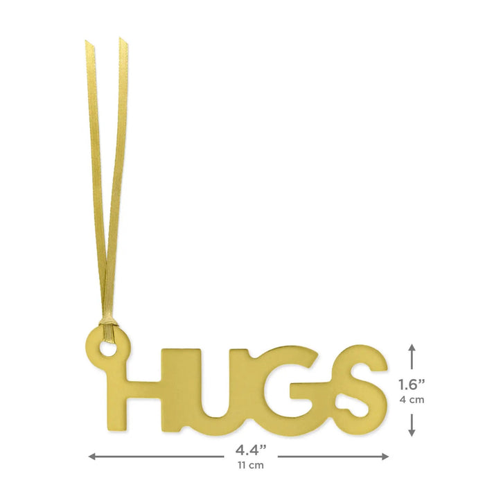 Gold “Hugs” gift trim, 4.4" × 1.6"