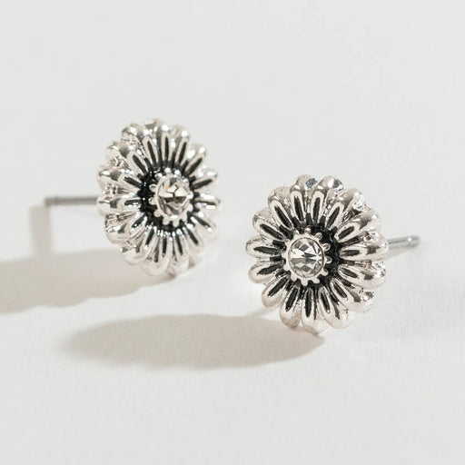 Howards Inc Antique Silver Flower Ear Sense Earring – hypoallergenic flower stud for sensitive ears"