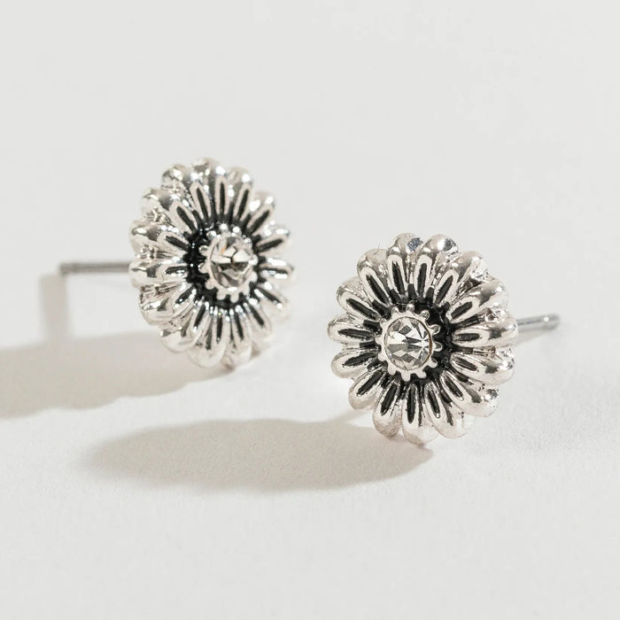 Howards Inc Antique Silver Flower Ear Sense Earring – hypoallergenic flower stud for sensitive ears"