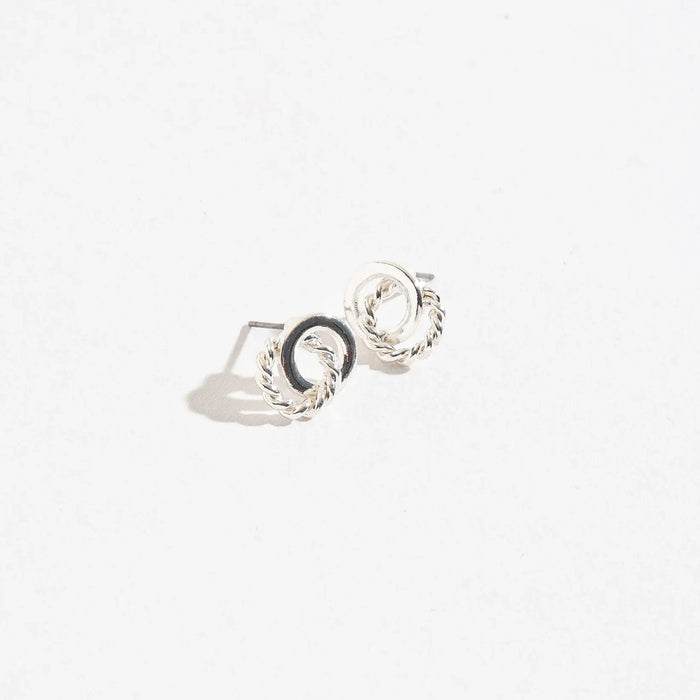 Howards Inc Linked Rings Ear Sense Earrings featuring a polished silver-tone linked rings design with hypoallergenic Ear Sense posts, comfortable wear for sensitive and pierced ears, and elegant gift-ready packaging.