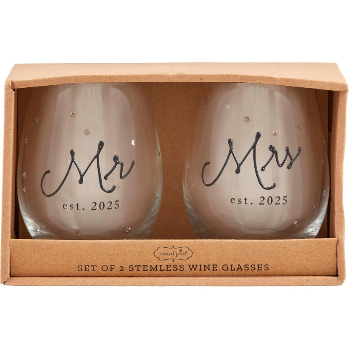 Mud Pie LLC: Mr Mrs Est Glass Set