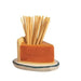 Toothpick  dish with a  pie slice and wooden sticks on a white background