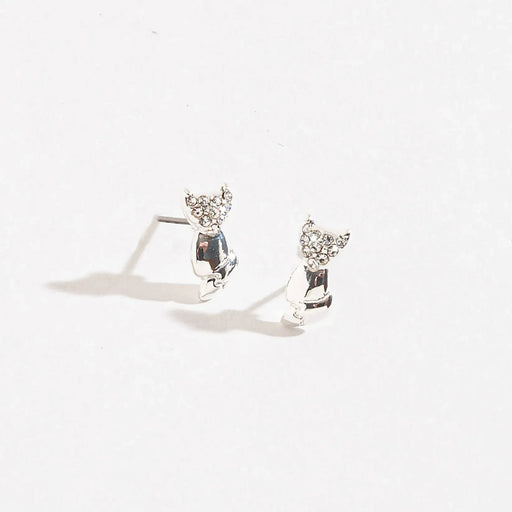 Howards Inc Cat Pave Ear Sense Earrings with sparkling crystal accents, silver-tone finish, and hypoallergenic posts for sensitive ears.