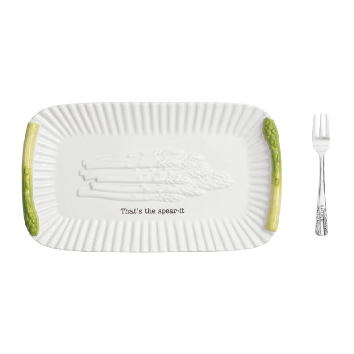 A white plate with a fork and knife placed neatly on top, ready for a meal.