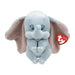 Plush Dumbo the elephant toy with a heart-shaped tag attached to its ear, showcasing its soft fabric and friendly expression.