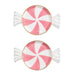 Two pink and white peppermint candy-shaped cookies on a white background