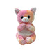 A plush cat toy sitting upright on its paws, featuring soft fur and a friendly expression.