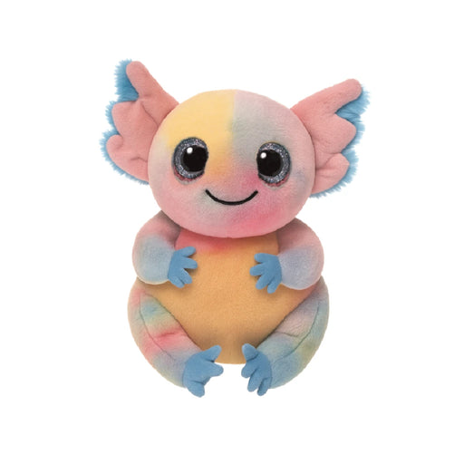 A stuffed animal featuring vibrant blue and yellow wings, showcasing a playful and whimsical design.
