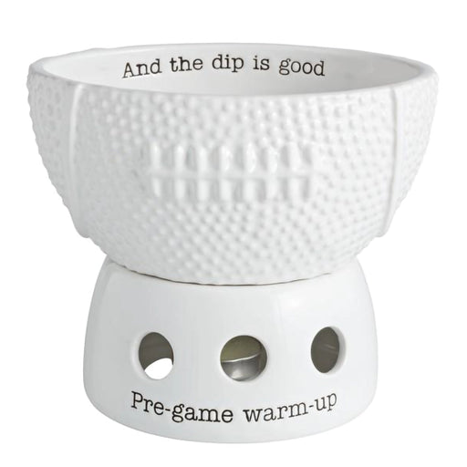 White textured bowl with text on a white background