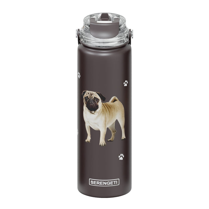 E&S Imports Pug Water Bottle with 3D raised high-gloss Pug artwork on insulated tumbler
