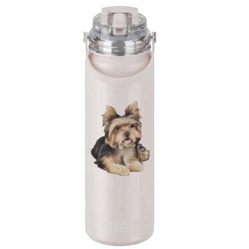 This E & S Pets Yorkie Water Bottle features a charming Yorkshire Terrier design on a durable, travel-ready bottle.
