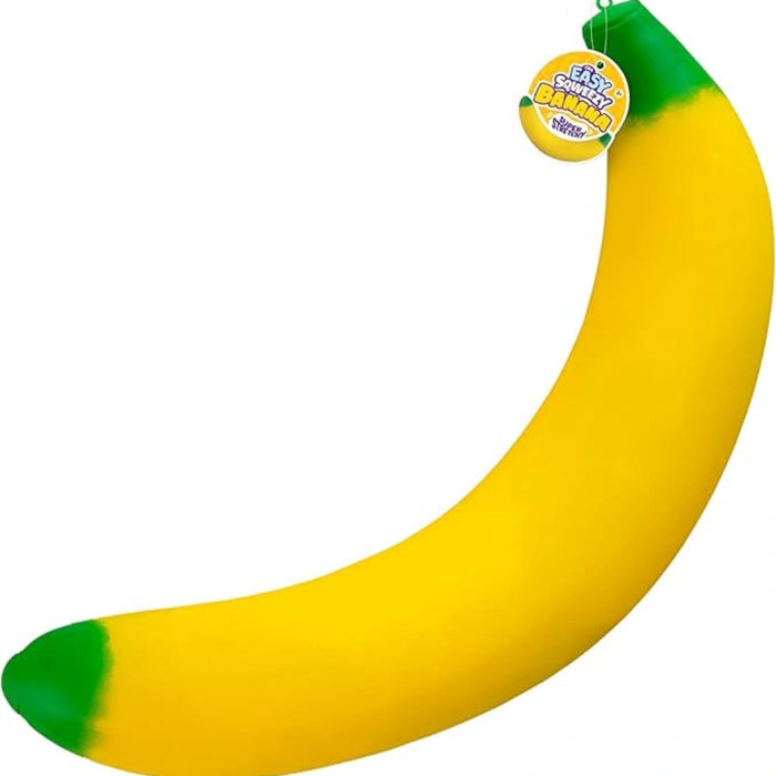 Easy Sqweezy Giant Stretchy Banana oversized stretchy sensory toy featuring a soft banana-shaped design for squeezing, stretching, fidgeting, and stress relief.