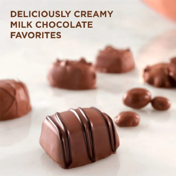 A Russell Stover chocolate box displaying an assortment of chocolates, perfect for special occasions.