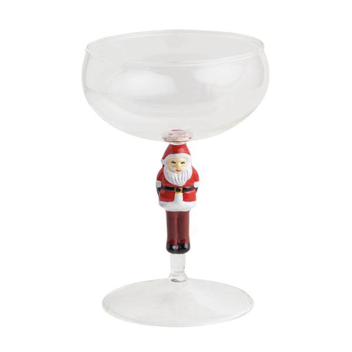 Decorative wine glass with a Santa Claus figure on a white background
