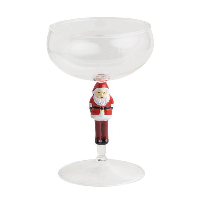 Decorative wine glass with a Santa Claus figure on a white background
