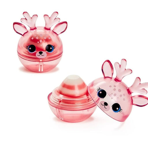 One pink reindeer-shaped lip balms on a white background