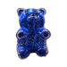 Blue glittery bear-shaped object on a white background