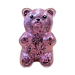 Pink glittery bear-shaped object on a white background