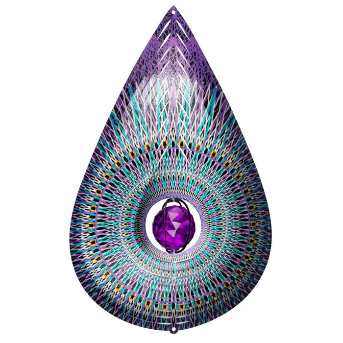 Decorative purple teardrop with intricate patterns on a white background