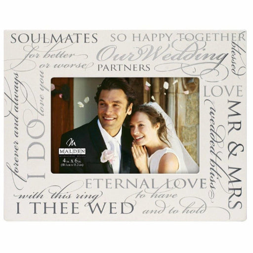 Malden Our Wedding 4x6 photo frame with elegant silver foil sentiment for wedding memories.