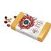 Harbor Sweets dark chocolate Cranberry Cashew Clusters, 5-piece gold box with a white sleeve featuring a red berry wreath and green sailboat logo, displayed with cranberries, cashews, and mint-green ribbon.