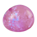 Pink gemstone with opal-like inclusions on a white background