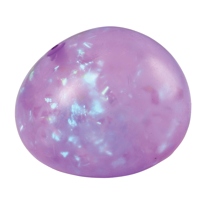 Purple egg-shaped object with a glittery texture on a white background